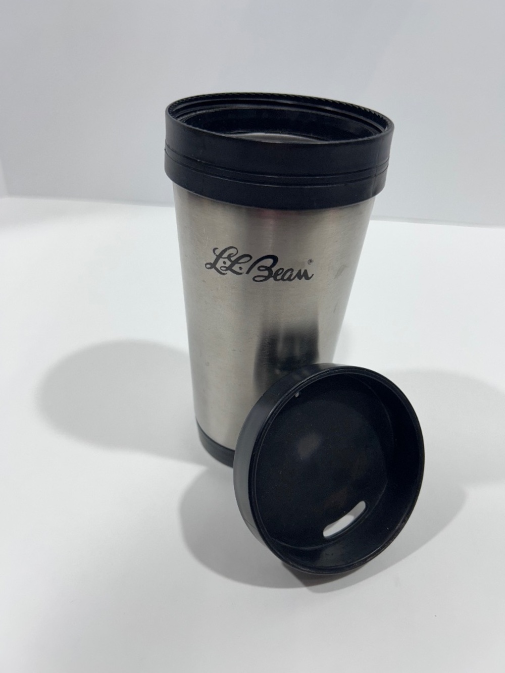 Vintage Metal/Stainless Steel  L.L.BEAN Coffee Cup Thermos Mug Plastic Top/Botto